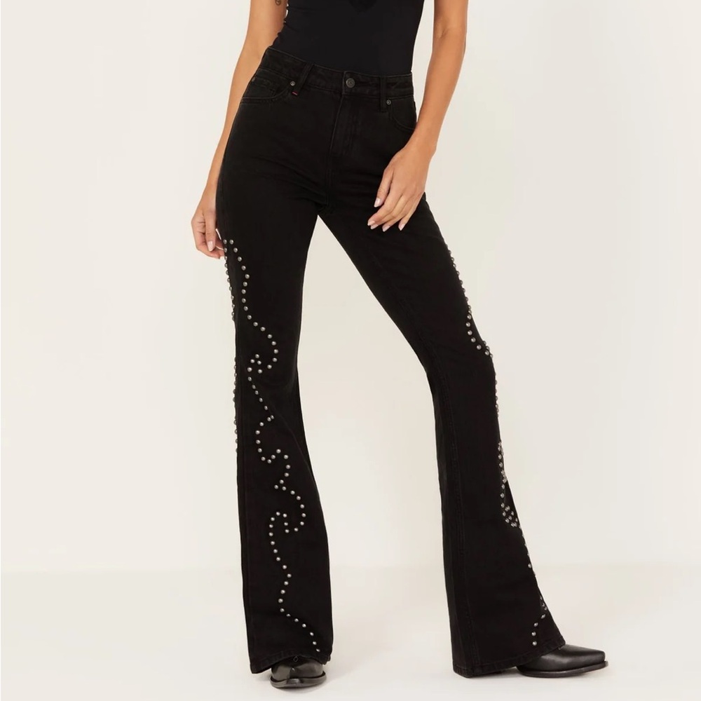 IDYLLWIND ALAMEDA HIGH RISIN STUDDED STRETCH FLARE JEANS